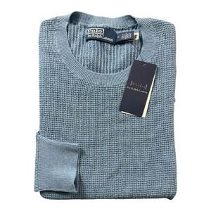 Polo Ralph Lauren Blue Woven Pure Linen Mens Crewneck Sweater Size M NWT